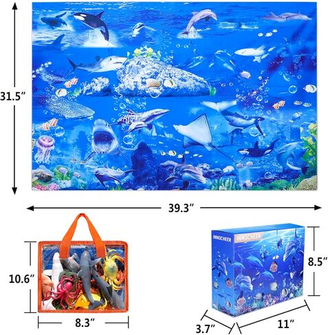 ألعاب حيوانات المحيط للأطفال من INNOCHEER، ألعاب حيوانات البحر للأطفال، 18 حزمة ألعاب المحيط للأطفال الصغار الأولاد والبنات الذين تتراوح أعمارهم بين 3-8-12 عامًا، مجموعة ألعاب مخلوقات البحر للأطفال مع بساط لعب بما في ذلك سمك القرش والحوت والدلافين in Kuwait