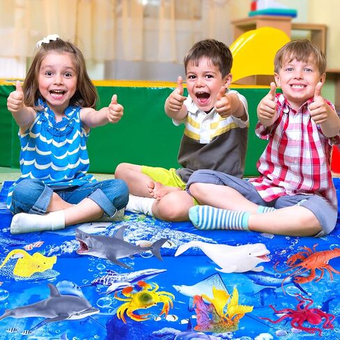 ألعاب حيوانات المحيط للأطفال من INNOCHEER، ألعاب حيوانات البحر للأطفال، 18 حزمة ألعاب المحيط للأطفال الصغار الأولاد والبنات الذين تتراوح أعمارهم بين 3-8-12 عامًا، مجموعة ألعاب مخلوقات البحر للأطفال مع بساط لعب بما في ذلك سمك القرش والحوت والدلافين in Kuwait