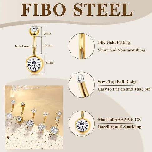 FIBO STEEL 14K Gold Plated Belly Button Ring for Women 316L Surgical Steel Dangle Belly Button Ring Pink Heart Navel Rings Barbell CZ Clicker Belly Piercings Jewelry Dangly 14G in Saudi Arabia
