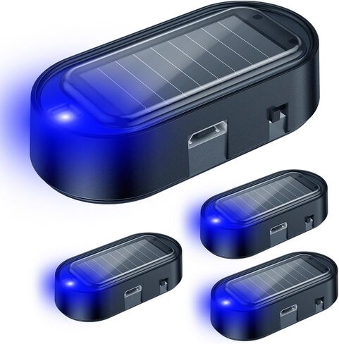 إنذار وهمي للسيارة بالطاقة الشمسية من ELECTOP، مصباح أمان وامض LED مضاد للسرقة مع منفذ شاحن USB، مصابيح أمان داخلية للتحذير من السيارات لمعظم السيارات، 4 عبوات، أزرق in Saudi Arabia