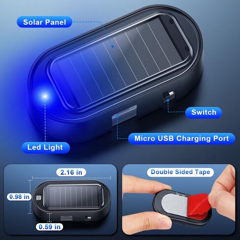 إنذار وهمي للسيارة بالطاقة الشمسية من ELECTOP، مصباح أمان وامض LED مضاد للسرقة مع منفذ شاحن USB، مصابيح أمان داخلية للتحذير من السيارات لمعظم السيارات، 4 عبوات، أزرق in Saudi Arabia