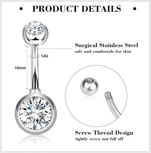 14G Belly Button Ring 8Pcs Belly Button Piercing Stainless Steel Belly Rings Cute CZ Heart Butterfly Clicker Belly Piercing Jewelry for Women in Saudi Arabia