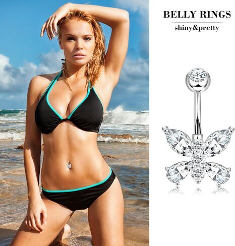 14G Belly Button Ring 8Pcs Belly Button Piercing Stainless Steel Belly Rings Cute CZ Heart Butterfly Clicker Belly Piercing Jewelry for Women in Saudi Arabia
