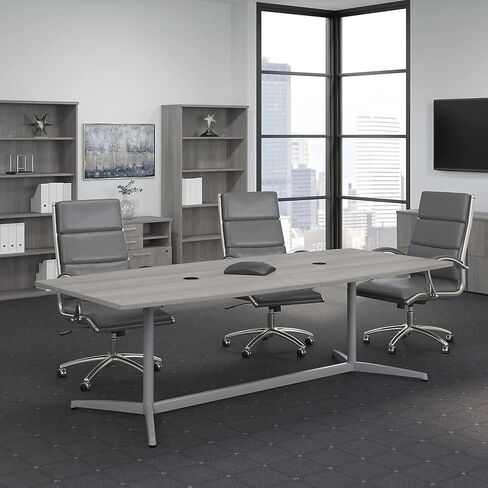 طاولة مؤتمرات على شكل قارب من Bush Business Furniture مقاس 96 عرض × 42 عمق مع قاعدة معدنية باللون الرمادي العاصف in Kuwait