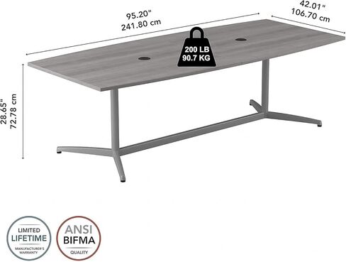 طاولة مؤتمرات على شكل قارب من Bush Business Furniture مقاس 96 عرض × 42 عمق مع قاعدة معدنية باللون الرمادي العاصف in Kuwait