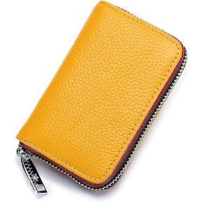 RFID Credit Card Holder For Women Men Zipper Leather Card Wallet Small (Orange)