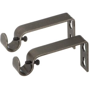 Ivilon Fixed Brackets for Curtain Rods - for 1/2 or 5/8 Inch Rods. Set of 2 - Pewter