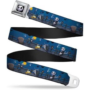 Buckle-Down Seatbelt Belt - NBC Jack, Zombie Duck & Zero Cemetery Scene - 1.0" Wide - 20-36 Inches in Length