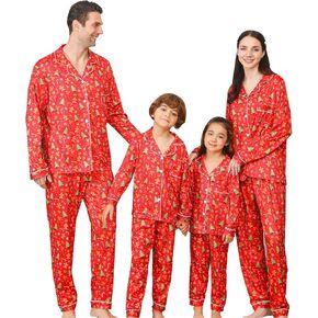 ANGELGGH Family Christmas PJs Matching Sets Festival Party Pajamas Holiday Warm Sleepwear Couples Button Loungewear