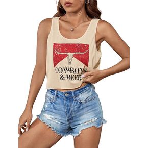 Women's Sexy Sleeveless Top Cowboy Shirt Cute Country Concert Cowgirl Outfit Western Graphic Tank Top