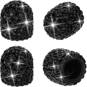4Pcs Rhinestone Tire Valve Stem Caps Bling Diamond Stem Valve Caps Universal Car Tire Valve Caps Attractive Dustproof Tire Cap for Cars,SUVs,Bike,Trucks,Motorcycles (Black)