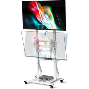Mobile Dual TV Stand,Rolling TV Cart for 2 TVs with Table and Storage Space,Tilt TV Mount Floor Stand with Locking Wheels, Max VESA 600x400,Hold up to 132 lbs
