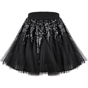 Girls Sequin Pleated Mini Skirt, Fashion High Waist Sparkle Party Tutu Skirts