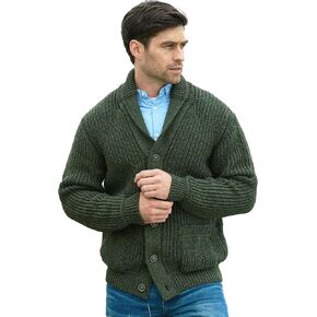 Aran Crafts Men's Irish Cable Knitted Ribbed Shawl Cardigan (100% Merino Wool) in Saudi Arabia