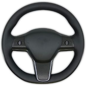 Steering Wheel Vinyl Cover for Tesla Model 3 Highland (2024+) - Premium Color Change Wrap for Easy DIY Customization, Black Carbon Fiber