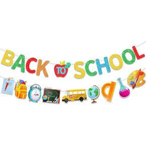 HOWAF Glitter Back To School Banner with Apple Sign Welcome Back To School Party Classroom Home Party Decorations First Day of School Banner School Classroom Blackboard Hanging Decor Sign Schoolyard