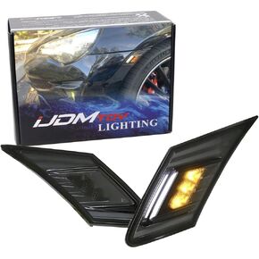 iJDMTOY JDM Smoked Lens White/Amber Dual Color LED Front Sidemarkers Compatible With 2013-16 Scion FR-S, 2013-21 Subaru BRZ, 2017-21 Toyota 86 (Parking: White LED, Turn Signal: Amber LED)