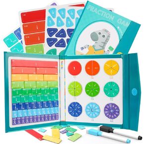 Magnetic Fraction Educational Puzzle, 110 Pcs Magnetic Fraction Puzzle for Kids, Magnetic Fraction Tiles & Fraction Circles, Fractions Manipulatives Learning Games for Elementary School