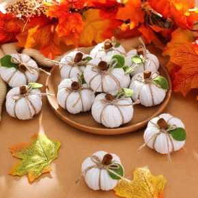 12 Pcs Fall Mini Knit Pumpkins Autumn Decorative Pumpkins Thanksgiving Small Pumpkins Rustic Pumpkins Home Decor Farmhouse Pumpkin Wedding Decor for Centerpieces Bowl Fillers Shelf Decor