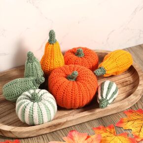 Yinkin 8 Pcs Mini Knit Pumpkins Seasonal Crochet Pumpkins Rustic Autumn Pumpkin Decor Farmhouse Decorative Fall Thanksgiving Table Topper for Mantel Shelf Centerpiece Kitchen Hostess Harvest Gift