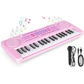 M SANMERSEN Kids Piano Keyboard - 37 Keys Piano Toys for Kids Beginners Electronic Piano with Microphone Educational Musical Toy for 3 4 5 6 Year Old Boy Girls Gift