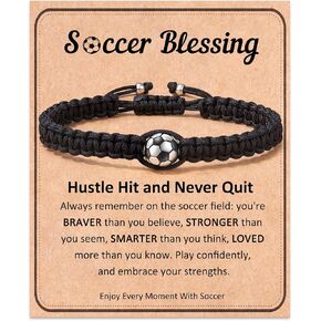Baseball Football Soccer Gifts, Adjustable Braided Baseball Bracelets for Teen Ideas with Message Gift Card