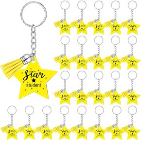 24 Pcs Star Student Keychains Back to School Acrylic Star Keychains with Tassels Inspirational Keychain Charm Star Key Ring Colorful Star Keychain Bulk for Boys Girls School