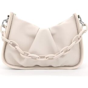White Clutch Purses for Women Fashion Cream Shoulder Bag Soft Leather Pleated Cloud Hobo Bags Mini Crossbody Bags Evening Bag White Clutch Purse Handbags with Zipper Closure