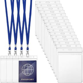 Patelai 50 Pcs 4 x 5.5 Inch Clear Passport Holders with Lanyard Extra Large PVC Card Holder Waterproof Name Badge Holder for Cruise Vacation Credit Card Plane Ticket Receipt (Black)