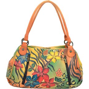Anna by Anuschka Women’s Genuine Leather Ruched Hobo Shoulder Bag - Original Artwork