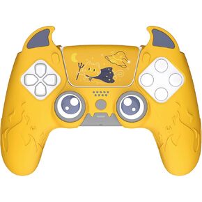 PlayVital Cute Demon Controller Silicone Case for ps5, Kawaii Controller Cover Gamepad Skin Protector for ps5 with Touch Pad Sticker & Thumb Grip Caps - Black