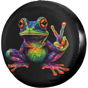 KiuLoam Peace Colorful Frog Retro Tie Dye Swirl Spare Tire Cover Polyester Universal Sunscreen Waterproof Wheel Covers for Trailer Rv SUV Truck and Many Vehicles (17" for Diameter 31"-33")