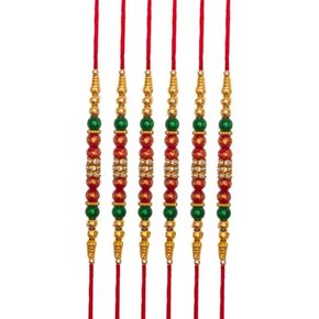 Set of 6 Rakhi for Brother Bhabhi and Bhatija Bhai Bhaiya Raksha Bandhan gift Rakhi Thread Rakhi with Roli Chawal and Greeting card gift pack in pouch/Potli bag