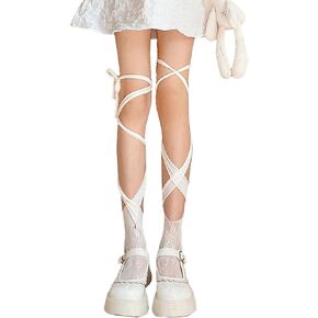 Knee High Socks Y2K Socks with Bowknot Sheer Mesh Stockings