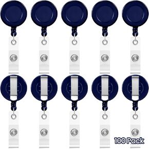 Zonon 100 Pieces Retractable Badge Reel Clips ID Card Holder Reel with Metal Belt Clip for Hanging Cards Key Chains, Name Badge Reels Holders for Nurses Teachers Students (Gray)