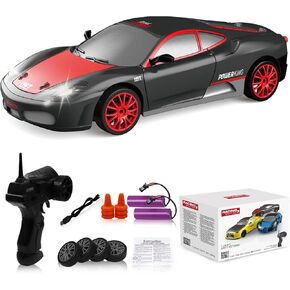 Remote Control Car RC Drift Car 2.4GHz 1:24 Scale 4WD 15KM/H High Speed Model Vehicle with LED Lights Drifting Tire Racing Sport Toy Car for Adults Boys Girls Kids Gift 2Pcs Rechargeable Batteries