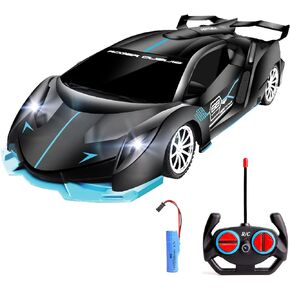 Remote Control Car for Boys Fast 1/18 Scale Rechargeable RC Vehicle Cars Toys Xmas Gifts for Kids High Speed with Headlights (Black Blue)