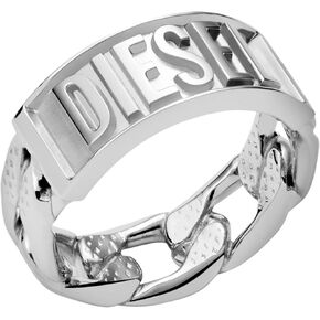 Diesel Men's Silver Stainless Steel Logo Band Ring (Model: DX1347040)