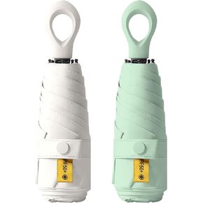 2-Pack Travel Mini Compact Umbrella Parasol UV Sun Protection 50+ Small Umbrellas/Portable Totes Umbrella/Lightweight Pocket Purse Umbrella for Men Women Kids Rain & Sunproof Fits in Purse/Backpack