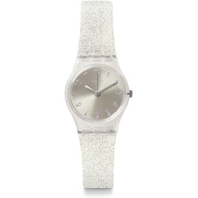 Swatch Women Casual Transparent Watch Plastic Quartz Silver Glistar Too