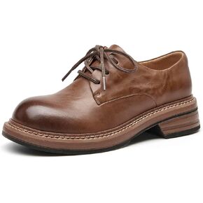 BEAU TODAY Chunky Oxfords Women, Platform Oxford Shoes for Women, Round Toe Lace-up Leather Oxfords for Women, Comfortable Business Womens Dress Shoes