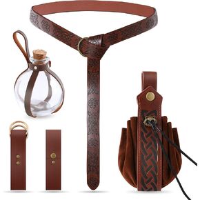 Renaissance Accessories 6Pcs Medieval Pirate Leather Belt Pouch Cork Potion Bottle Belt Halloween Cosplay Costume