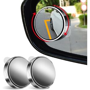 Car Blind Spot Mirror, 2 inch Reusable Round HD Glass Convex 360° Wide Angle Side Rear View Side Mirror with Sucker for Cars SUV and Trucks,Silver