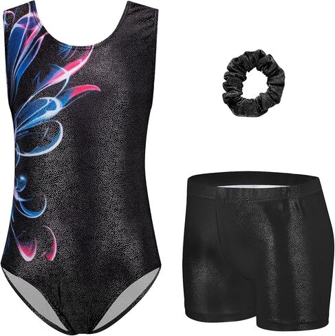 Zaclotre Gymnastics Leotards for Girls Sparkly Sleeveless Dance Unitards Biketards with Gym Shorts in Kuwait