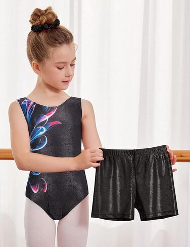 Zaclotre Gymnastics Leotards for Girls Sparkly Sleeveless Dance Unitards Biketards with Gym Shorts in Kuwait