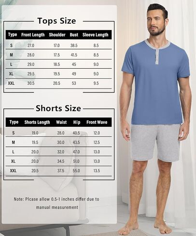 PrinStory Mens Pajama Set Pjs Sleepwear Lightweight Quick Dry Cozy Short Sleeve Button Neck Shirts and Shorts Sleep Sets in Saudi Arabia