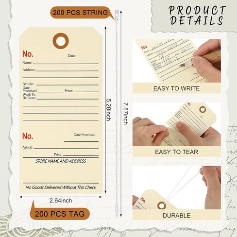 200 Pcs Repair Tags with Attached String and Stub Manila Cardstock Tags Repair Tags with Wire Maintenance Service Tags 5.3 x 2.64 Inches for Repair Required Examination Retail Store Office in Kuwait