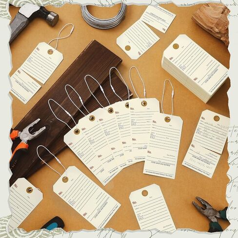 200 Pcs Repair Tags with Attached String and Stub Manila Cardstock Tags Repair Tags with Wire Maintenance Service Tags 5.3 x 2.64 Inches for Repair Required Examination Retail Store Office in Kuwait