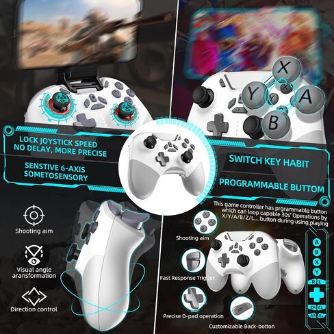 aghi Hall Effect Wireless Gaming Controller with Phone Clip | for iPhone/Android/PC/Steam/TV/Switch/Switch 2 with Hall Joysticks, Lock Speed, Macro, 6-Axis Gyro, Vibration, Turbo, Pink in Kuwait