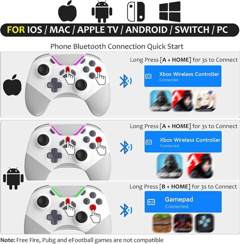 aghi Hall Effect Wireless Gaming Controller with Phone Clip | for iPhone/Android/PC/Steam/TV/Switch/Switch 2 with Hall Joysticks, Lock Speed, Macro, 6-Axis Gyro, Vibration, Turbo, Pink in Kuwait